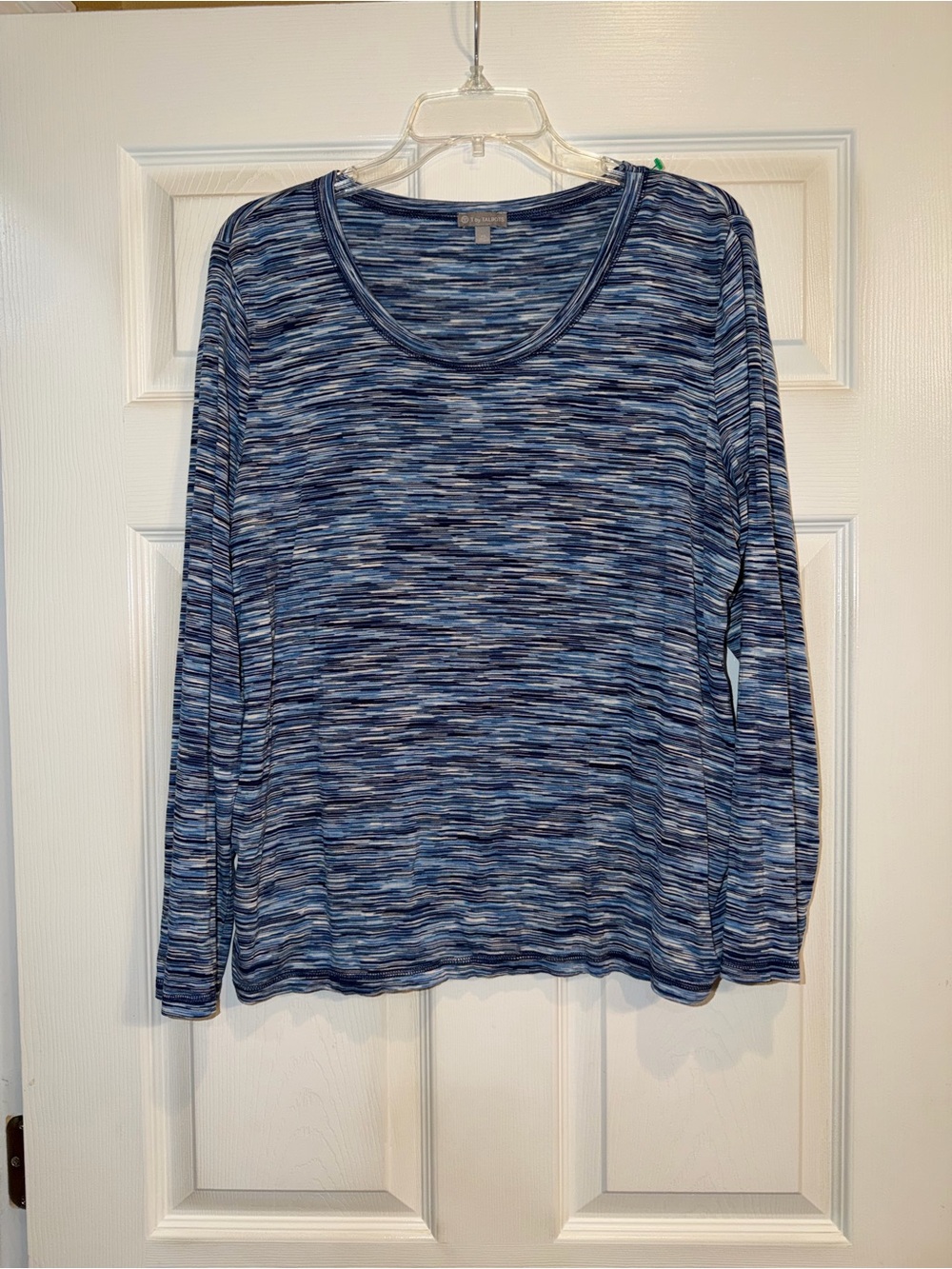 Talbots Blue Space-Dye Long Sleeve Scoop Neck Top